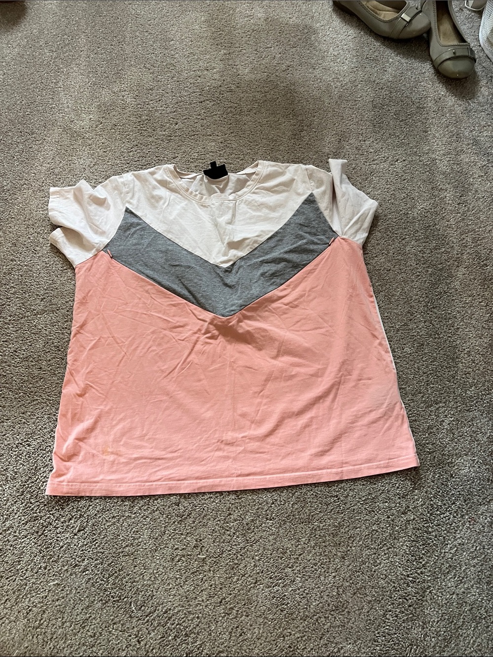 Nursing Queen White Peach Chevron Crewneck Tee